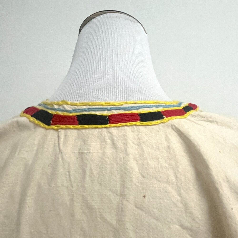 Vintage Caftan hand embroidered cotton cream multicolor never worn - Picture 7 of 11